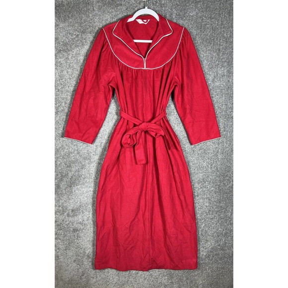 Vintage‎ Carriage Court Long Robe Womens Medium Red Long Sleeve Zip Up Pockets - Picture 1 of 8
